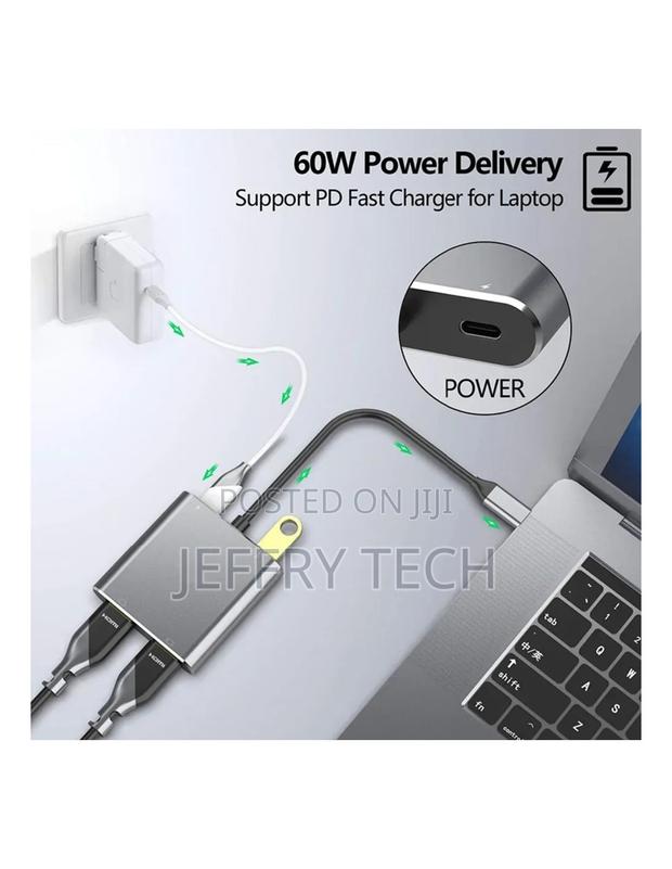 USB C to Dual HDMI Adapter HDTV Multiscreen Display Converter Cable - thumbnail 2