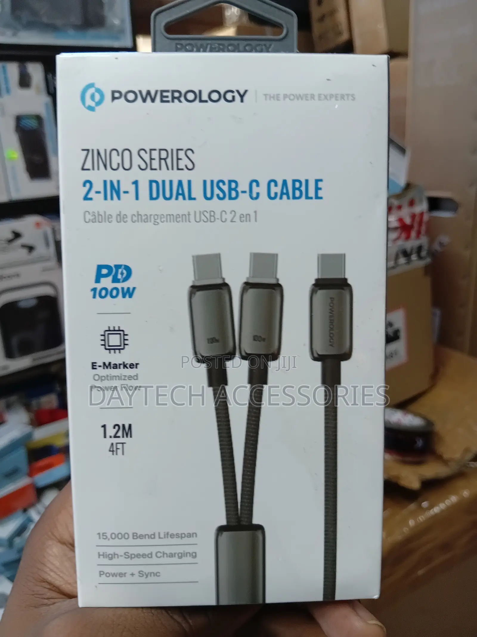 Powerology Zinco Series 100W 2-in-1 Dual USB-C Cable - Dark Gray