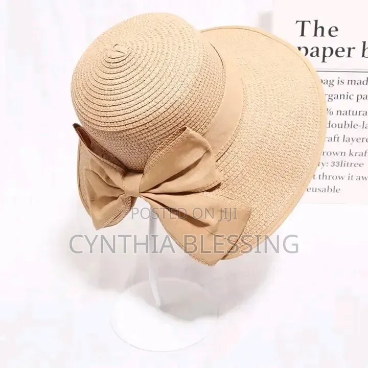 Summer Hat With Ribbon Pink Brown White