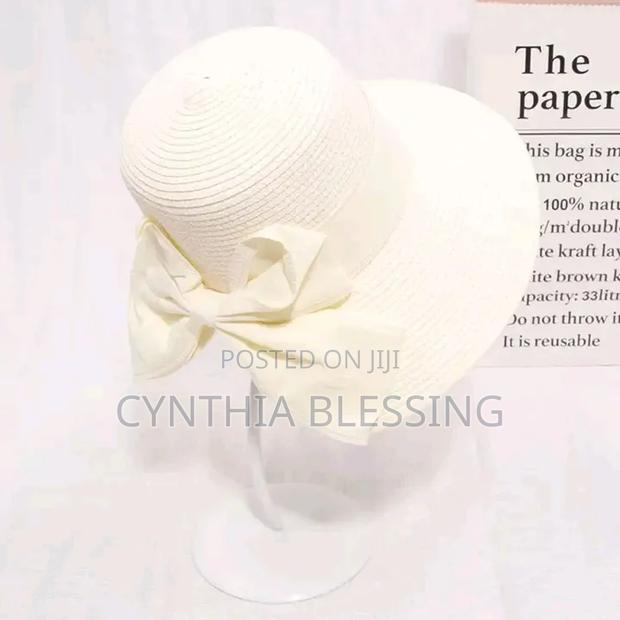 Summer Hat With Ribbon Pink Brown White - thumbnail 3