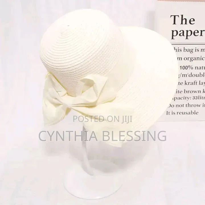 Summer Hat With Ribbon Pink Brown White