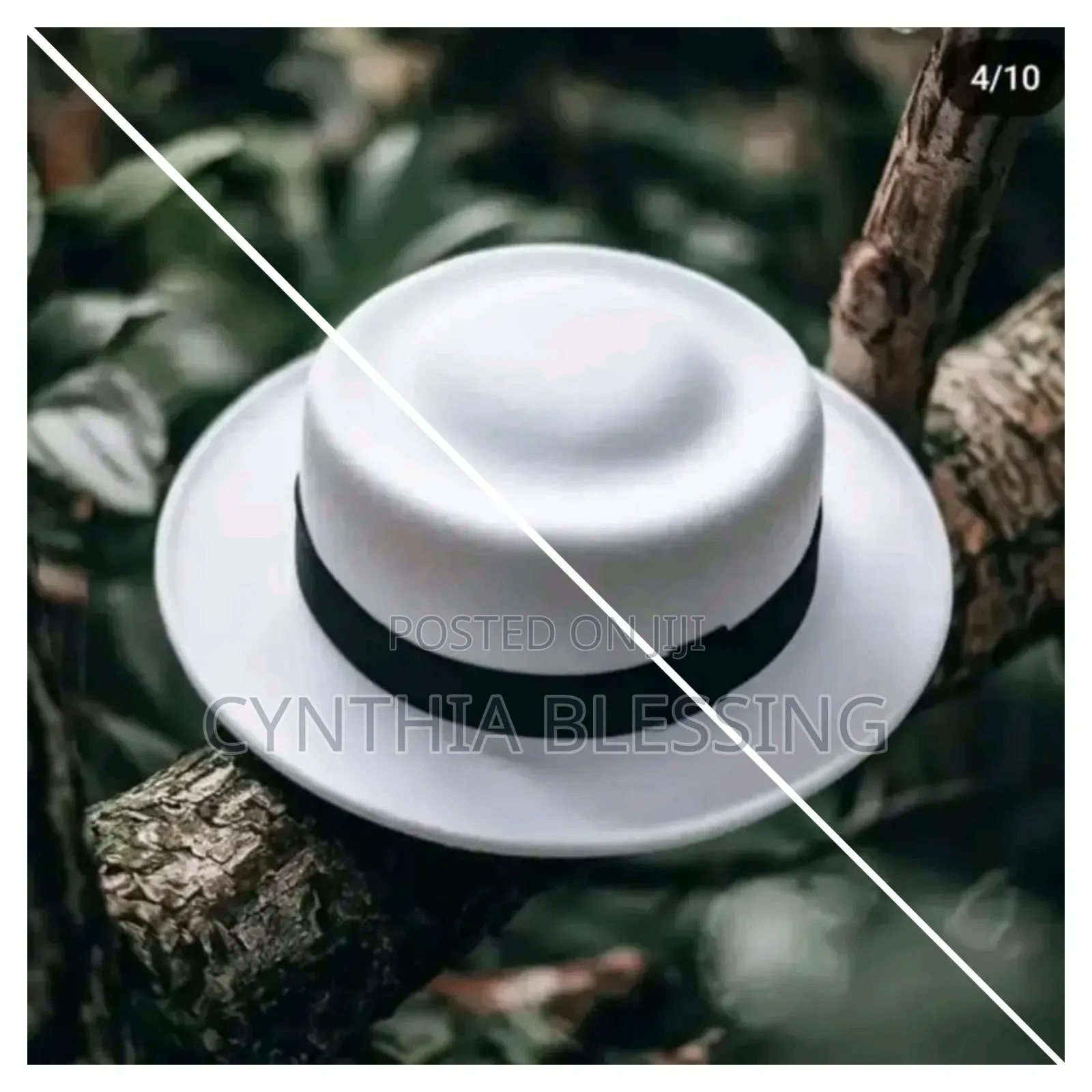 White Fedora Hat With Black Band Flat Top