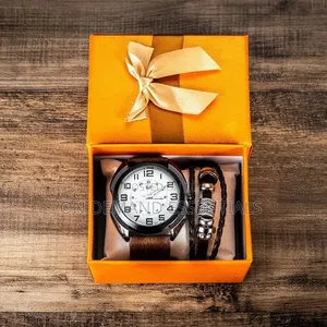 *New 2Pcs/Set Fashion Mens Watches Set Gift Box Quartz Watch for Men