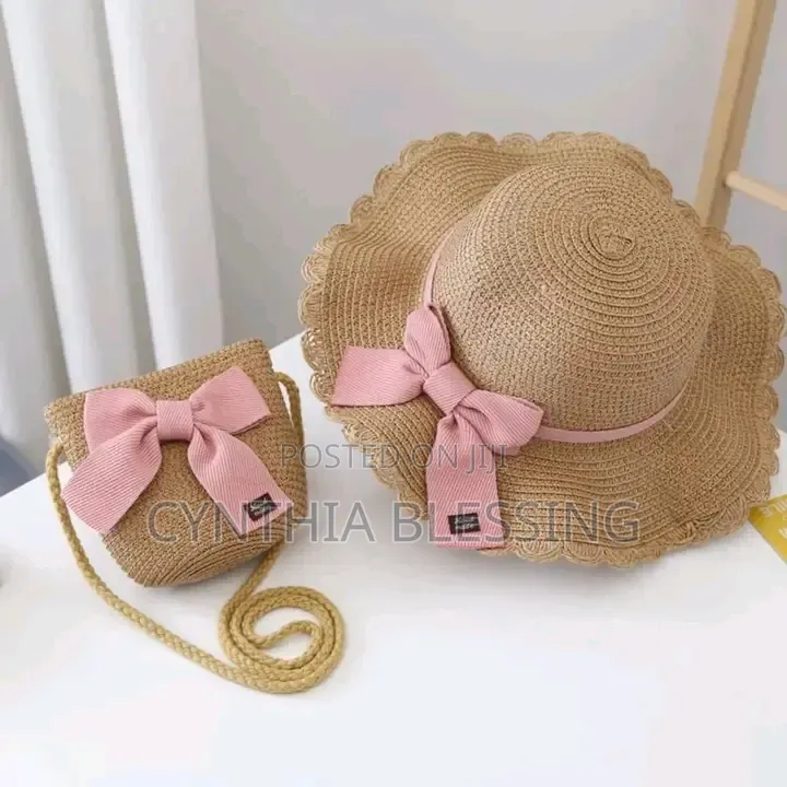 Kids Summer Hat With Small Handbag Sling Bag Straw