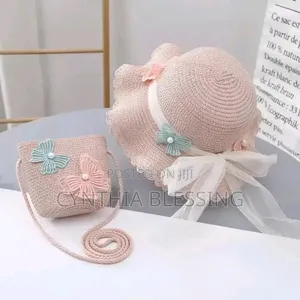 Kids Summer Hat With Small Handbag Sling Bag Straw