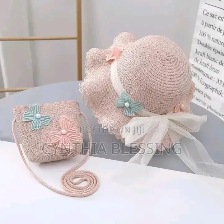 Kids Summer Hat With Small Handbag Sling Bag Straw