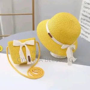 Kids Summer Hat With Small Handbag Sling Bag Straw