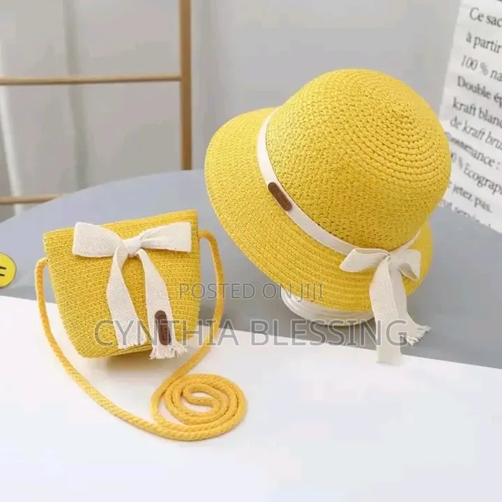 Kids Summer Hat With Small Handbag Sling Bag Straw