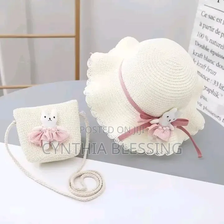 Kids Summer Hat With Small Handbag Sling Bag Straw