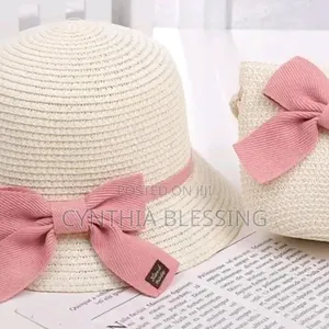 Kids Summer Hat With Small Handbag Sling Bag Straw