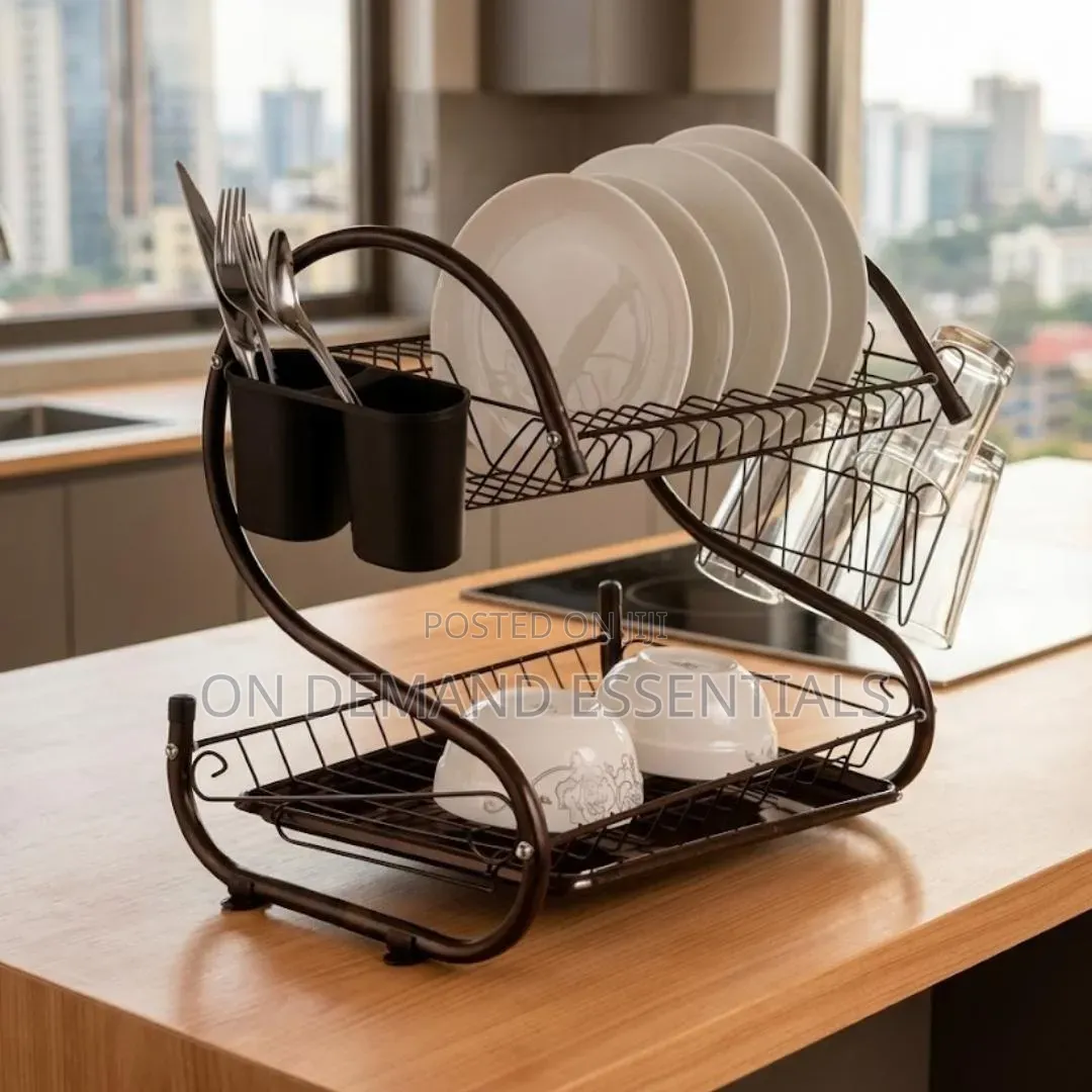 All Black 2 Tier Stainless Steel Dish Drainer