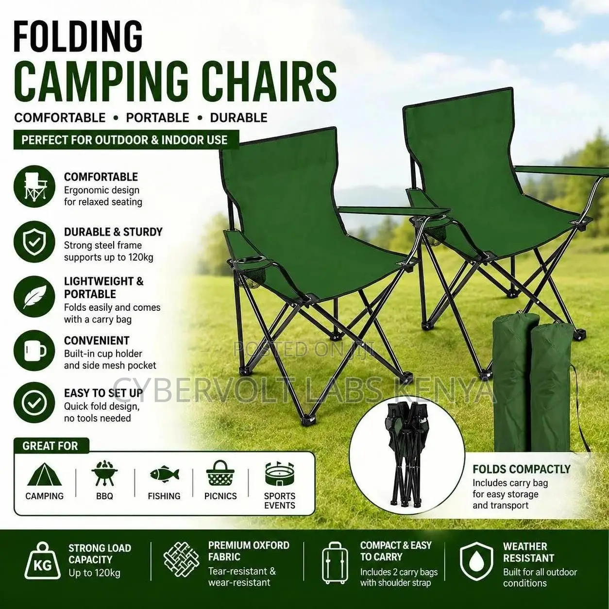 Portable Folding Camping Chair With Cup Holder for Outdoor Travel Use