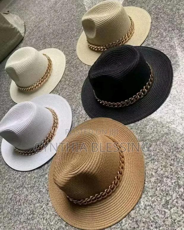 Fashion Straw Fedora Hats With Chain