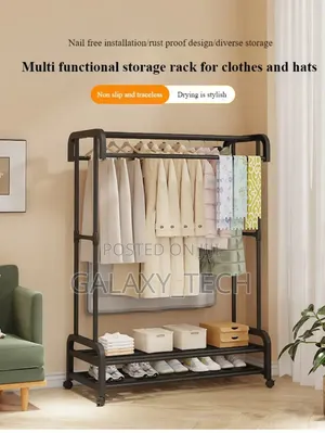 Cloth Rack With Double Layer Shoe Rack Wheels