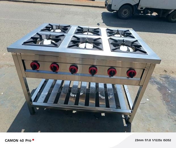 Six‐Burner Commercial Stainless Steel Gas Cooker