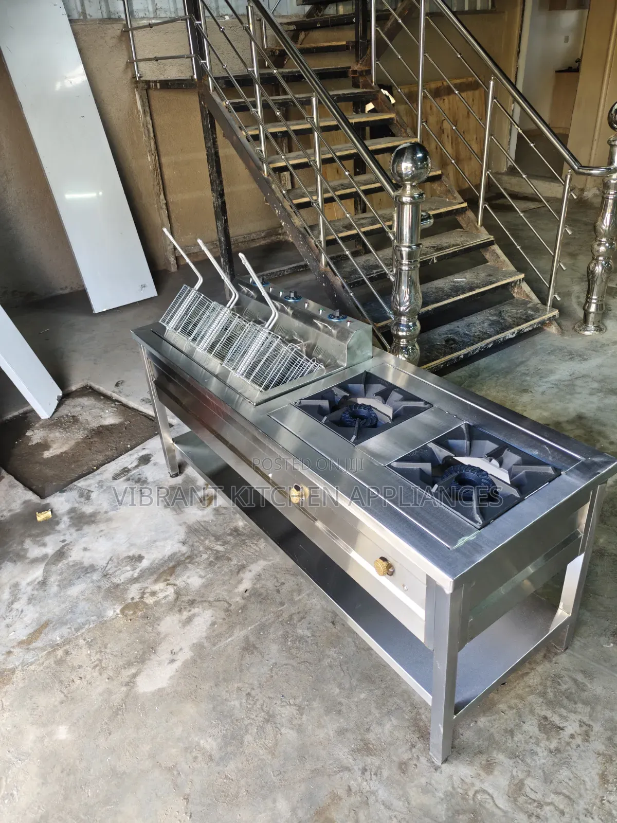 Combined Cooking Unit: 2 Burners + Double Electric Deep Fryer