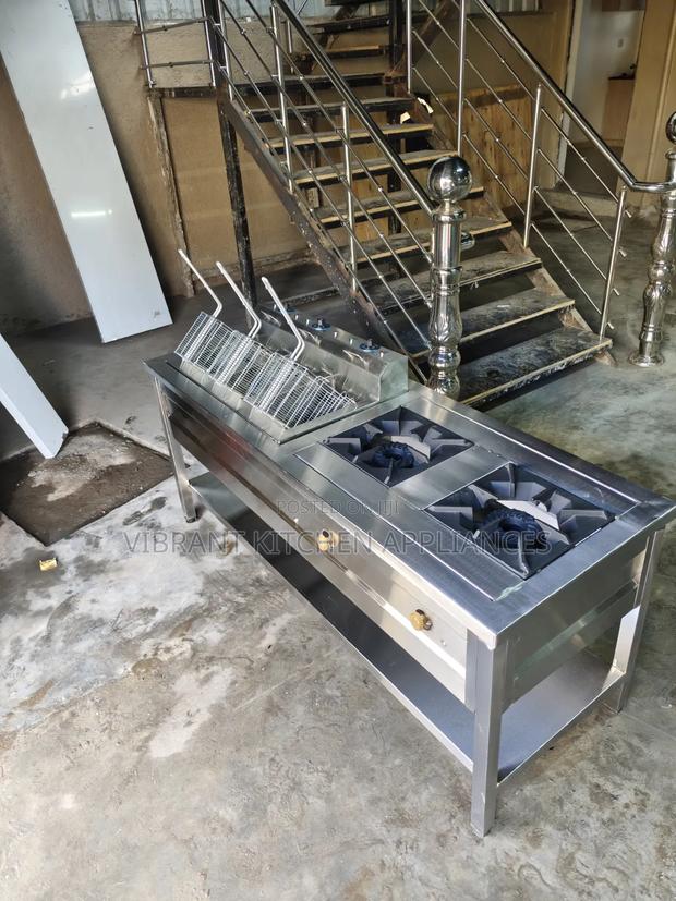 Combined Cooking Unit: 2 Burners + Double Electric Deep Fryer