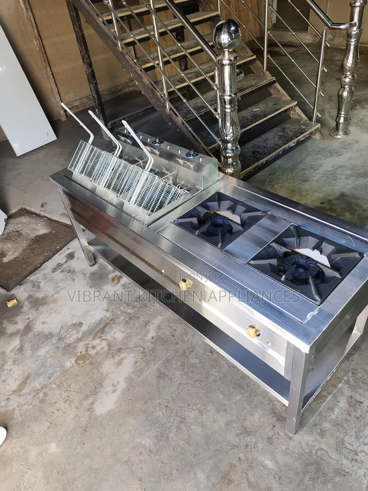 Combined Cooking Unit: 2 Burners + Double Electric Deep Fryer