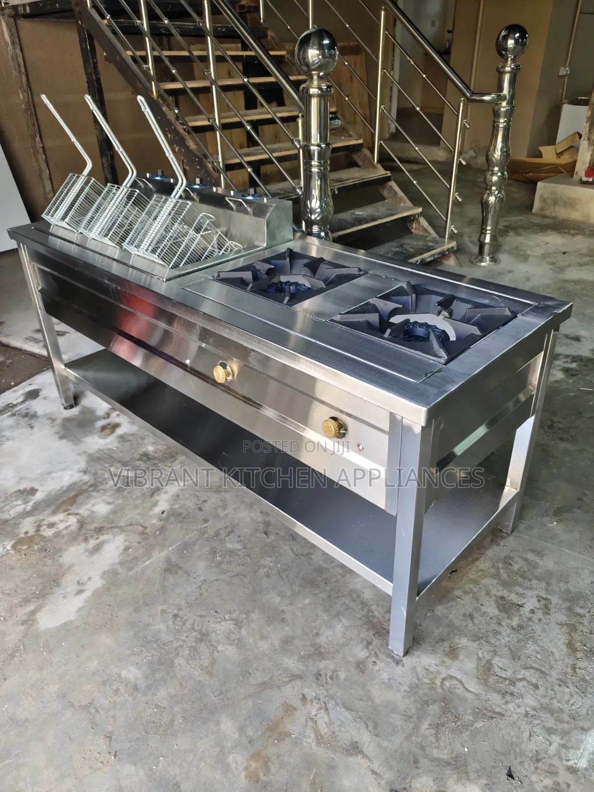 Combined Cooking Unit: 2 Burners + Double Electric Deep Fryer
