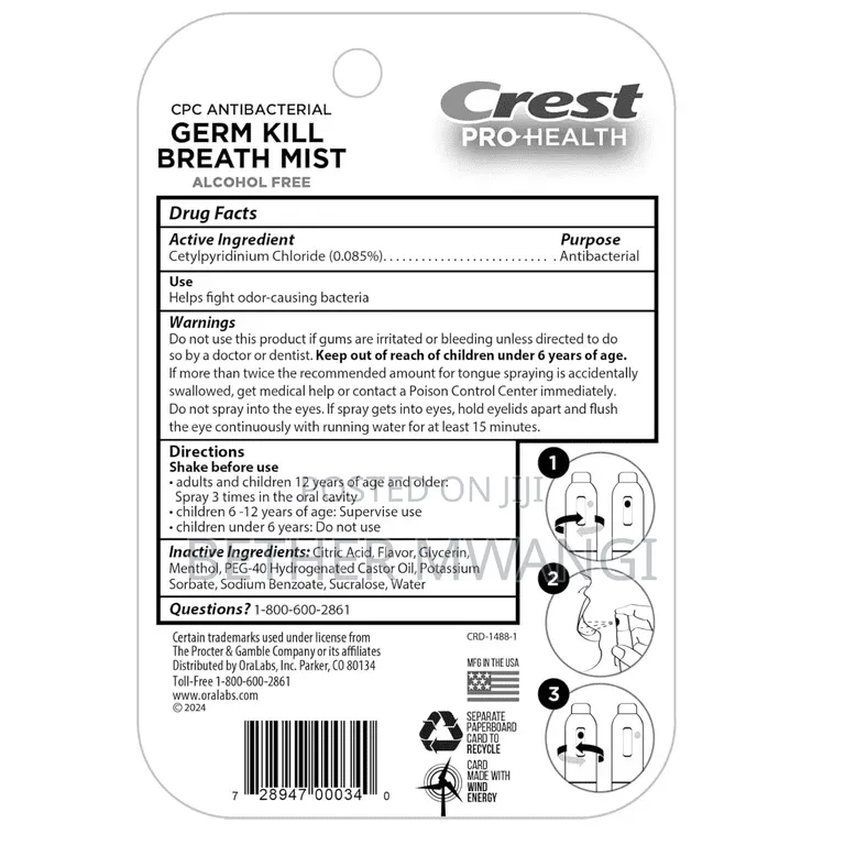 Crest Pro Health Germ Kill Breath Mist( 2 Pack)