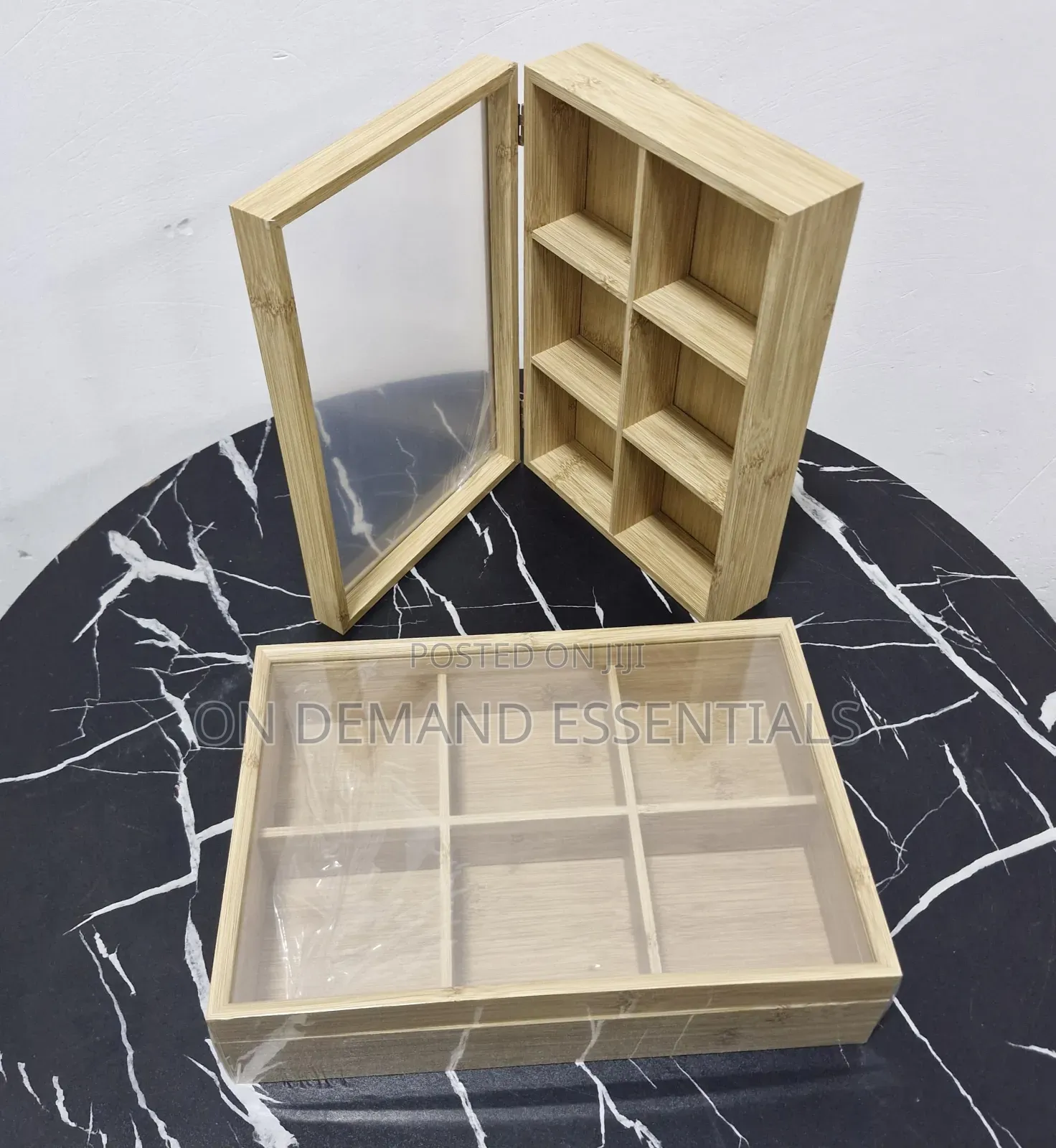 6 - Section Bamboo Teabag Organizer Box With Clear Lid