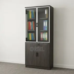 Office Cabinet : Glass Wood 2-Door Office Storage Cabinet