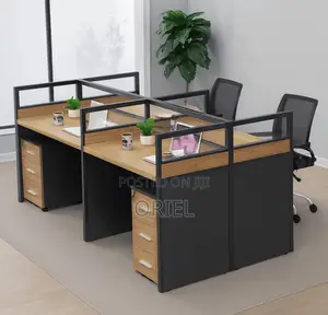 Office Workstation : 4 Way Office Staff Workstation With Drawers