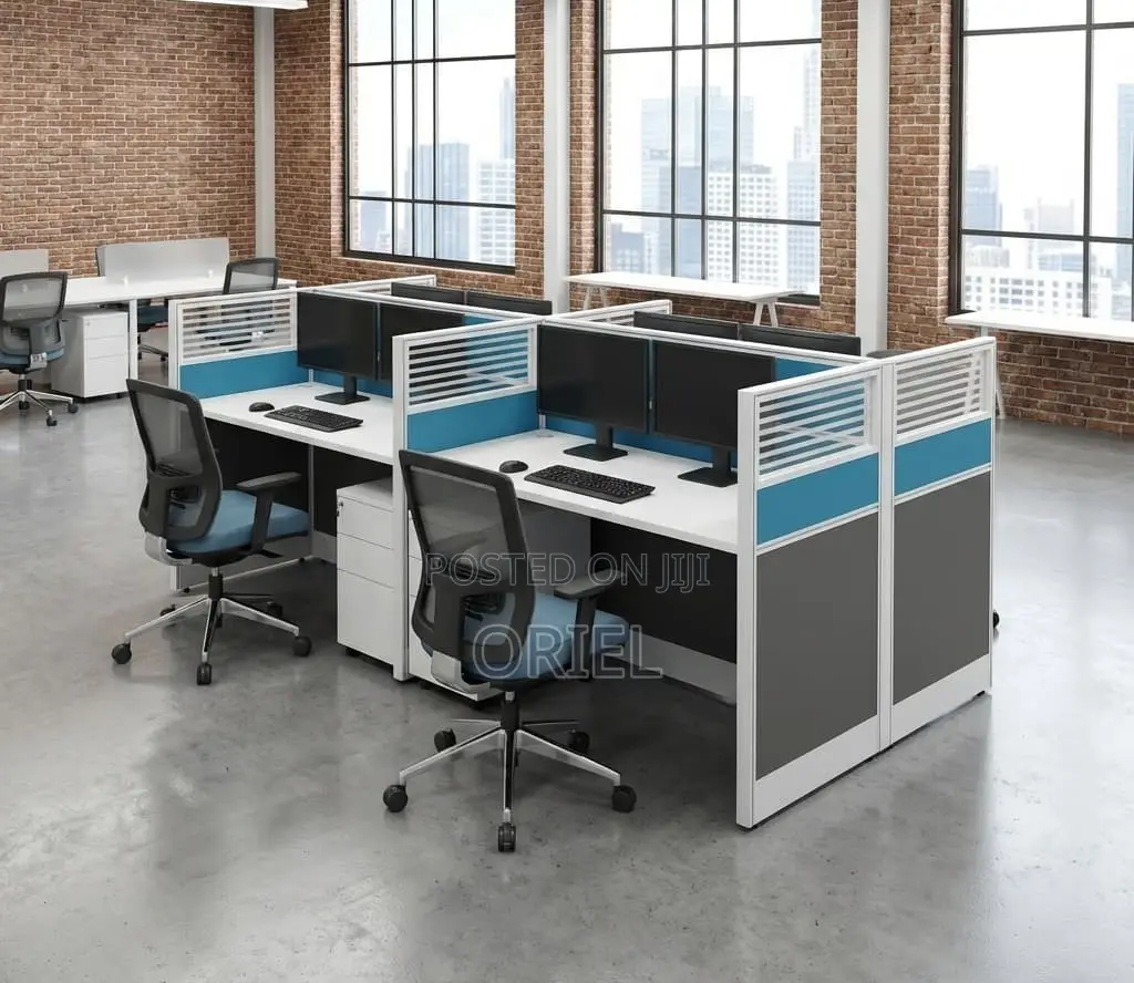 Office Workstation : 4 Way Office Staff Workstation With Drawers