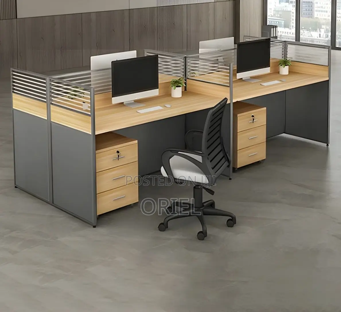 Office Workstation : 4 Way Office Staff Workstation With Drawers