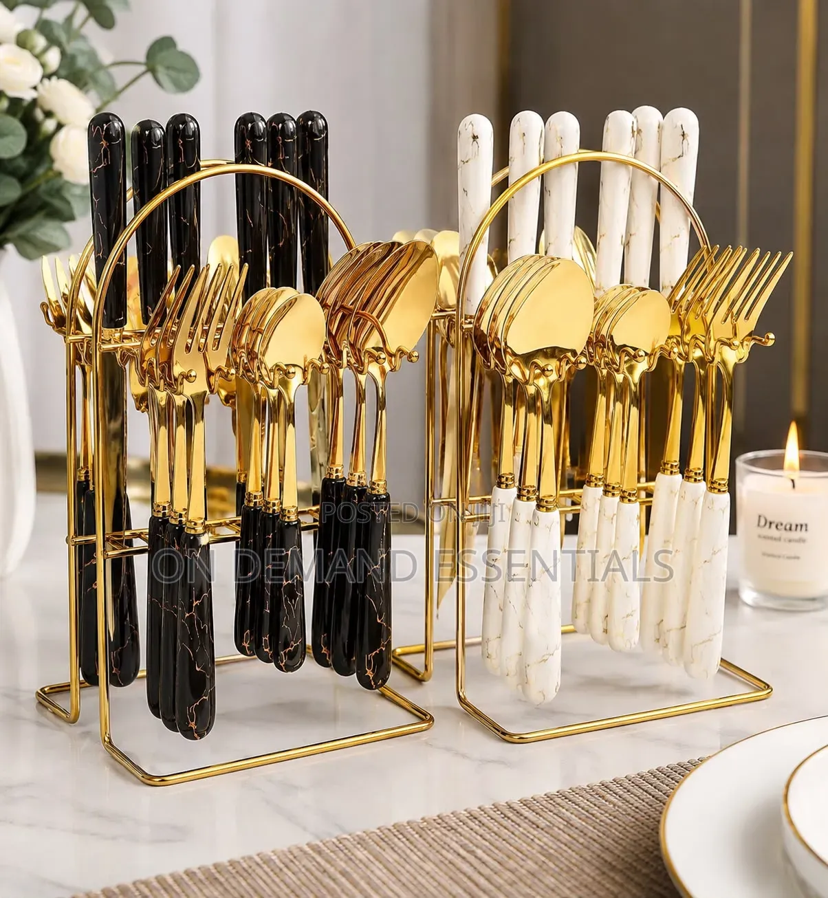 Heavy Marble Gold Cutlery Sets 24 PCS