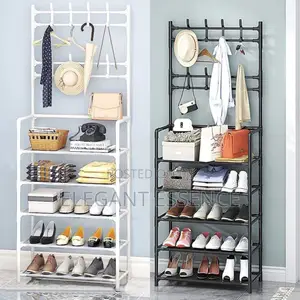 5-Tier Metal Shoe Rack Hat Rack, Entryway Storage Organizer