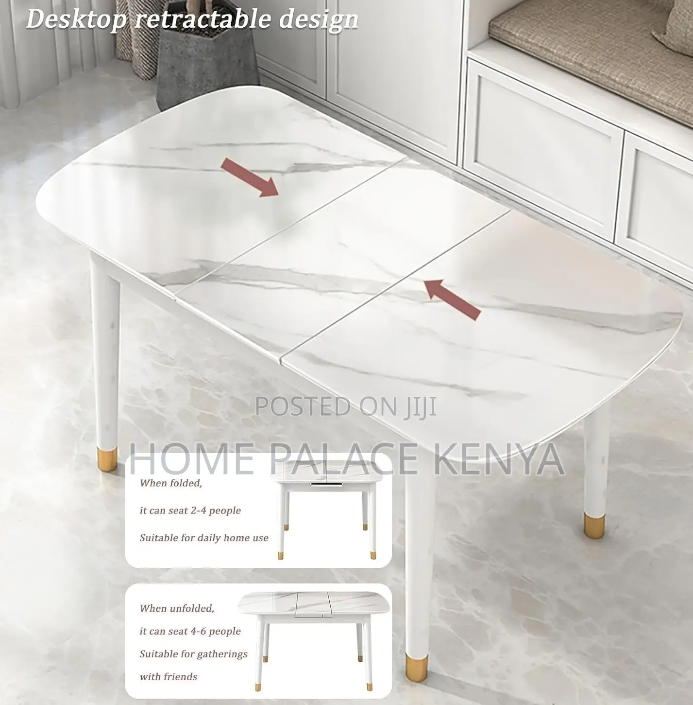 Dining Table: Extendable Ceramic White Top Table With White Solid Legs