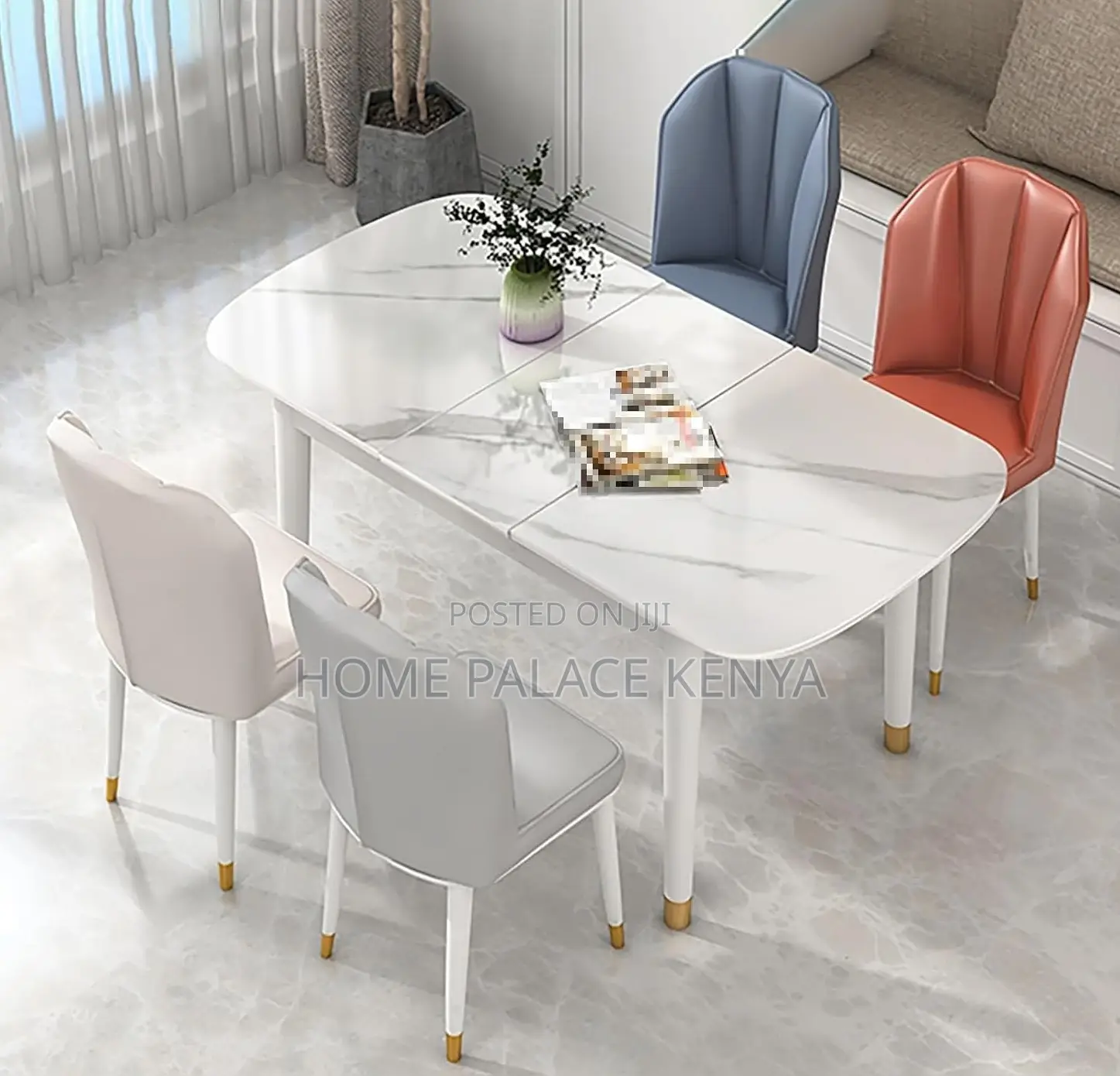 Dining Table: Extendable Ceramic White Top Table With White Solid Legs