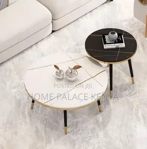 Nesting Table: Marble Patterned Table With Gold and Black Accent Rims