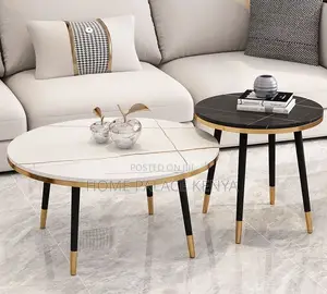 Nesting Table: Marble Patterned Table With Gold and Black Accent Rims