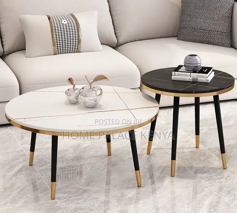 Nesting Table: Marble Patterned Table With Gold and Black Accent Rims