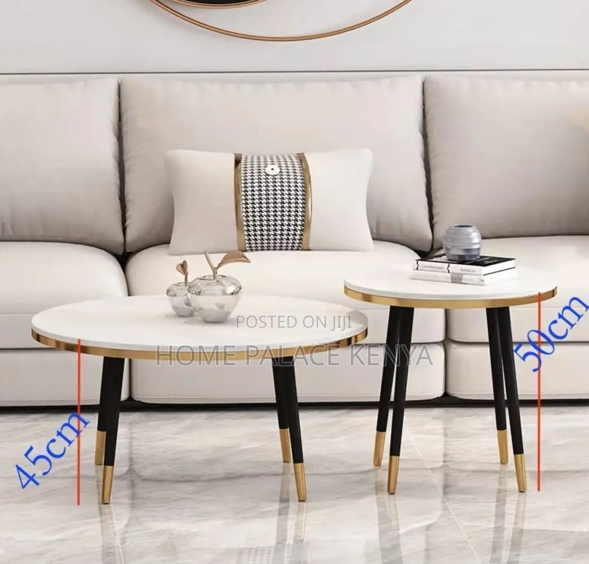 Nesting Table: Marble Patterned Table With Gold and Black Accent Rims