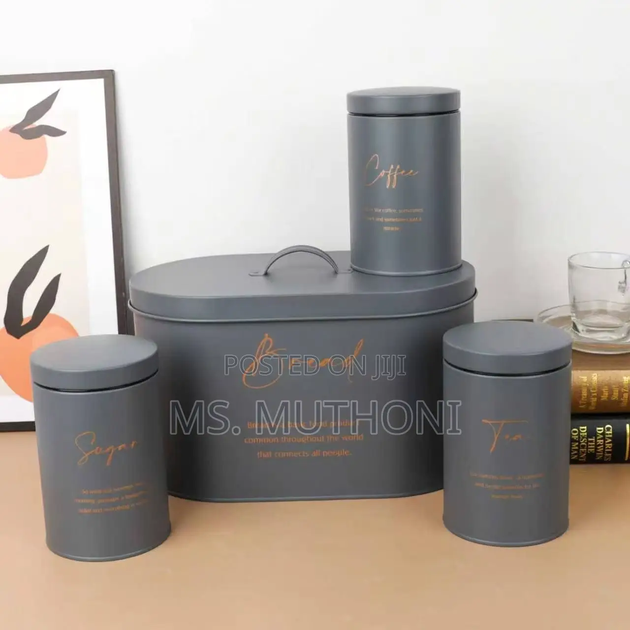 Ultra-Sleek, Minimalist 4-Piece Metal Bread Bin and Canister Set.