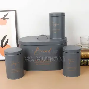 Ultra-Sleek, Minimalist 4-Piece Metal Bread Bin and Canister Set.