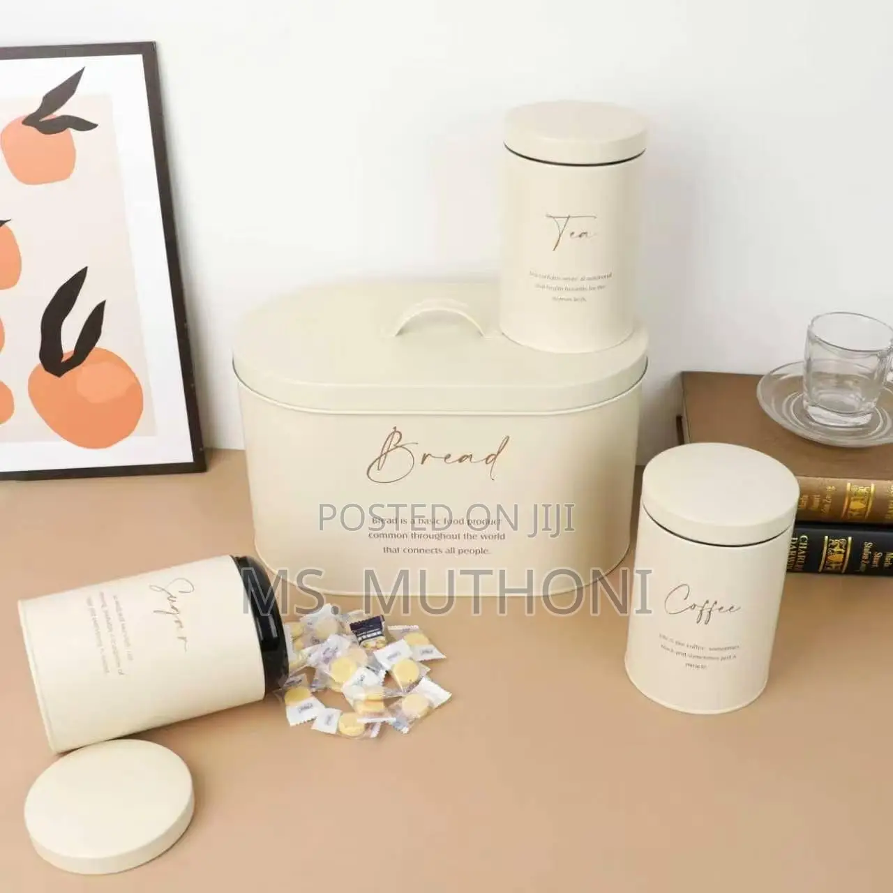 Ultra-Sleek, Minimalist 4-Piece Metal Bread Bin and Canister Set.