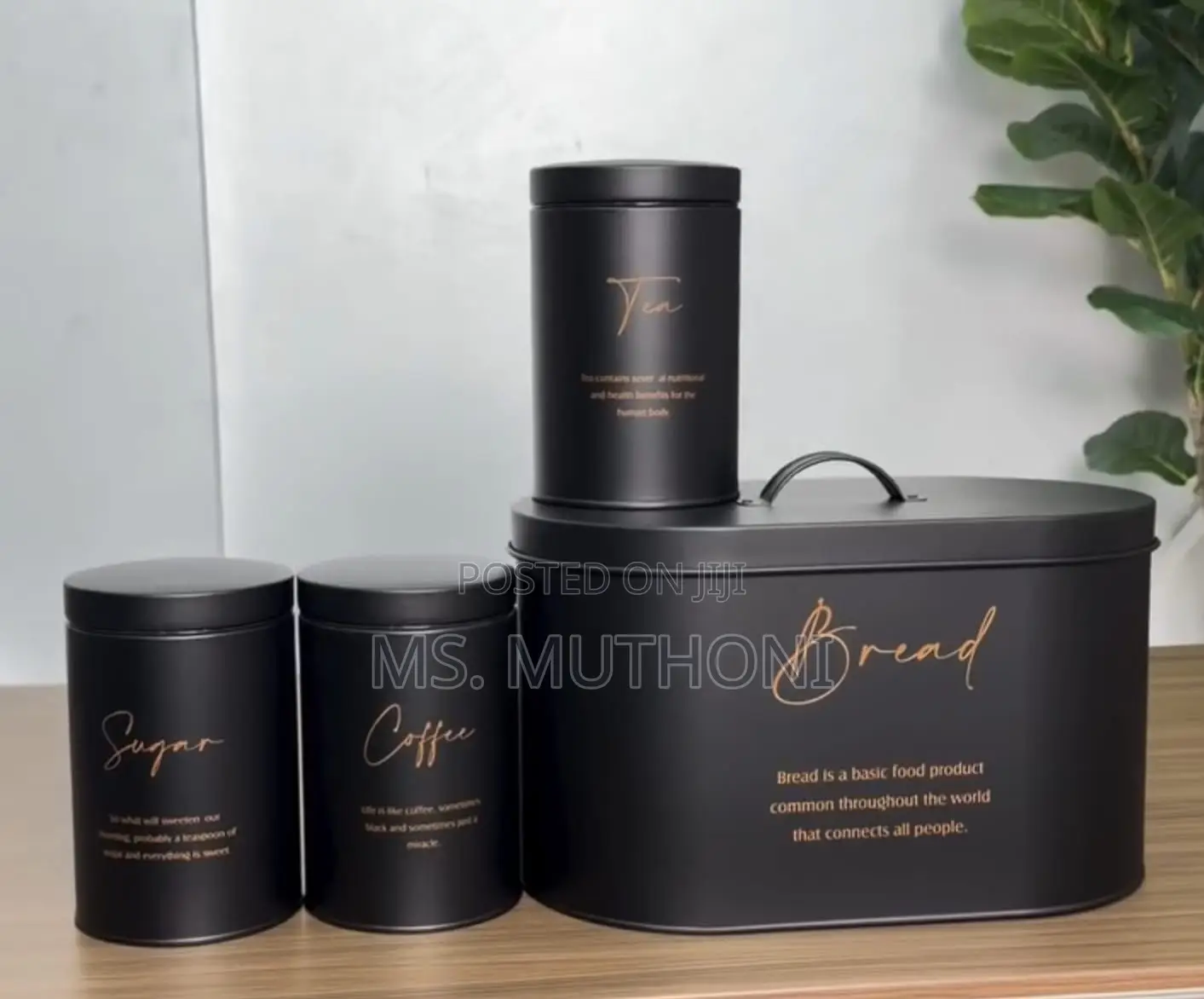 Ultra-Sleek, Minimalist 4-Piece Metal Bread Bin and Canister Set.