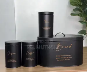 Ultra-Sleek, Minimalist 4-Piece Metal Bread Bin and Canister Set.