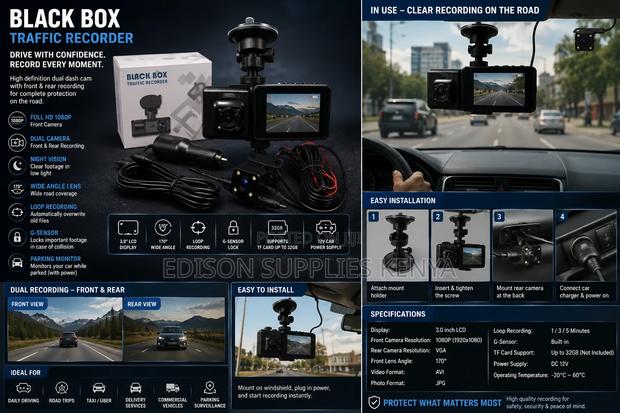 Black Car Dash Cam, Black Box Traffic Recorder, Front/Rear Dash Camera - thumbnail 2