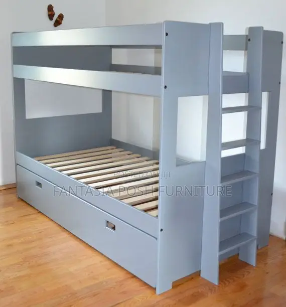 4x6 Modern Grey Bunk Bed With Storage: Pay on Delivery