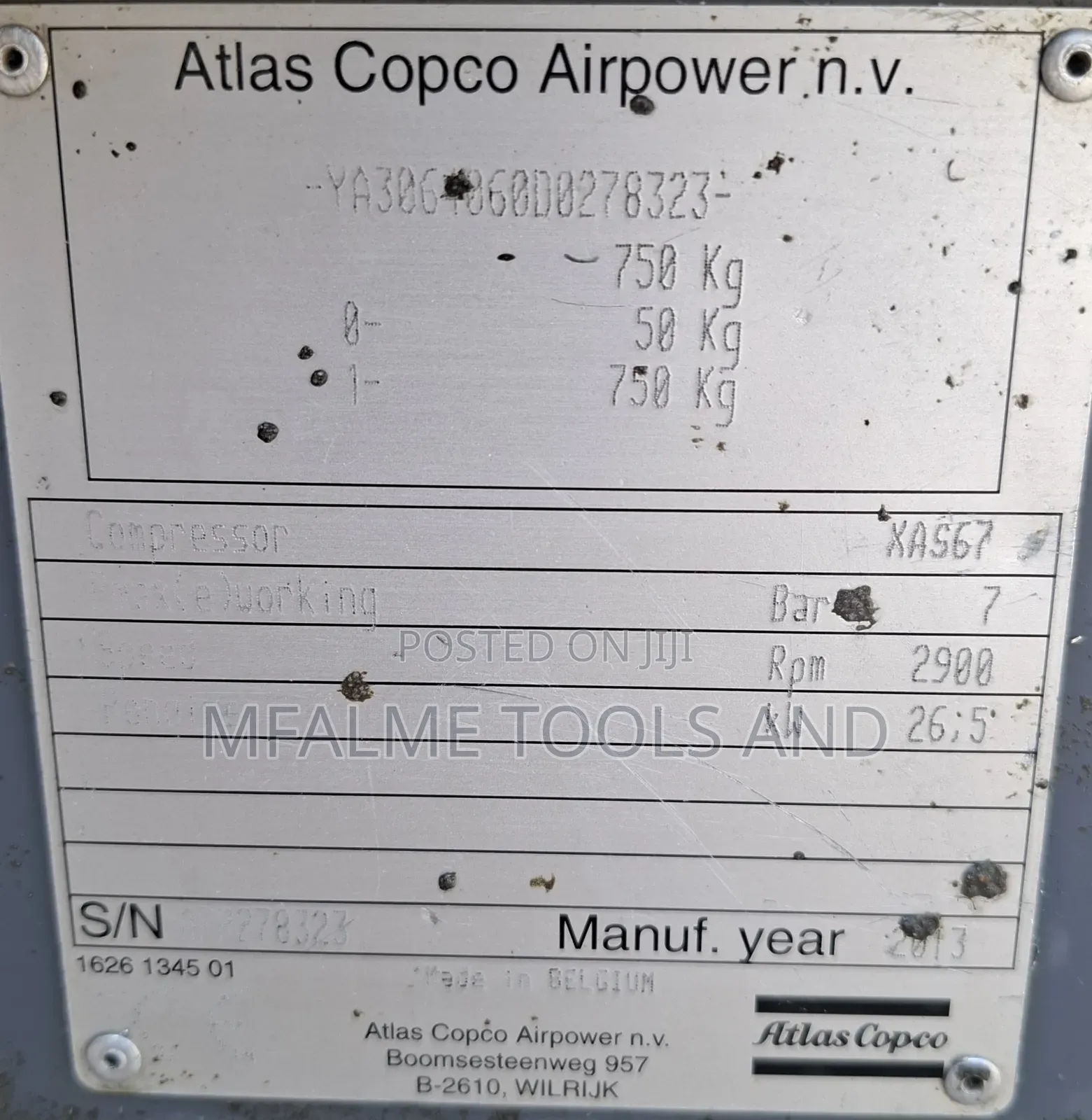 Compressor 2013 Atlas Copco Xas67 4 Cyli Diesel 130cfm 10bar Ex-Uk