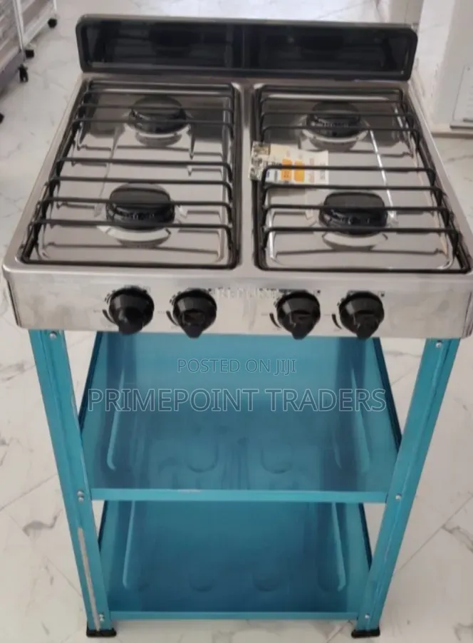Rebune Four Burner Standing Gas Stove With Storage Shelves – Spacio