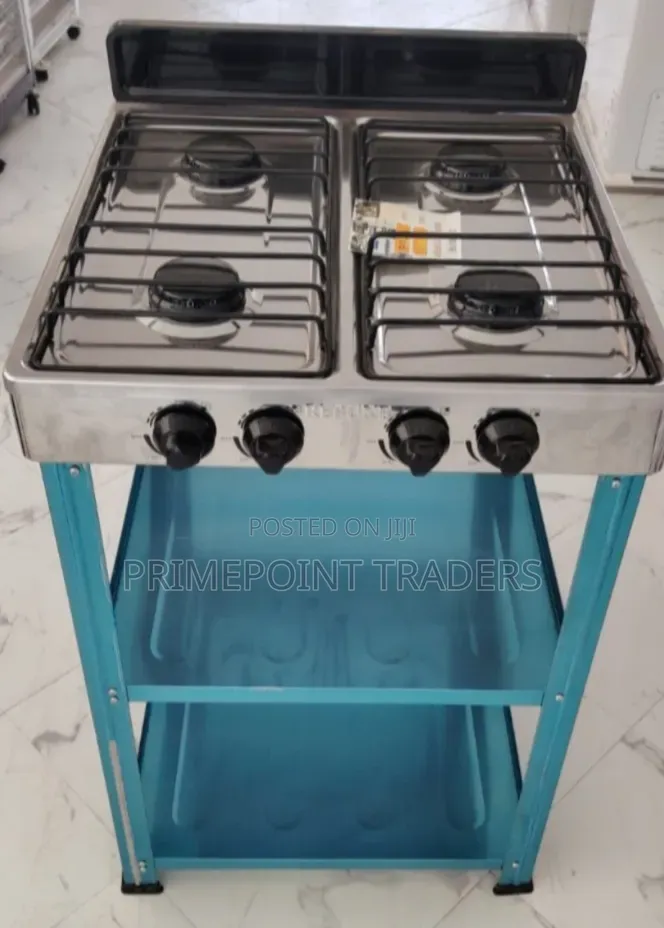 Rebune Four Burner Standing Gas Stove With Storage Shelves – Spacio