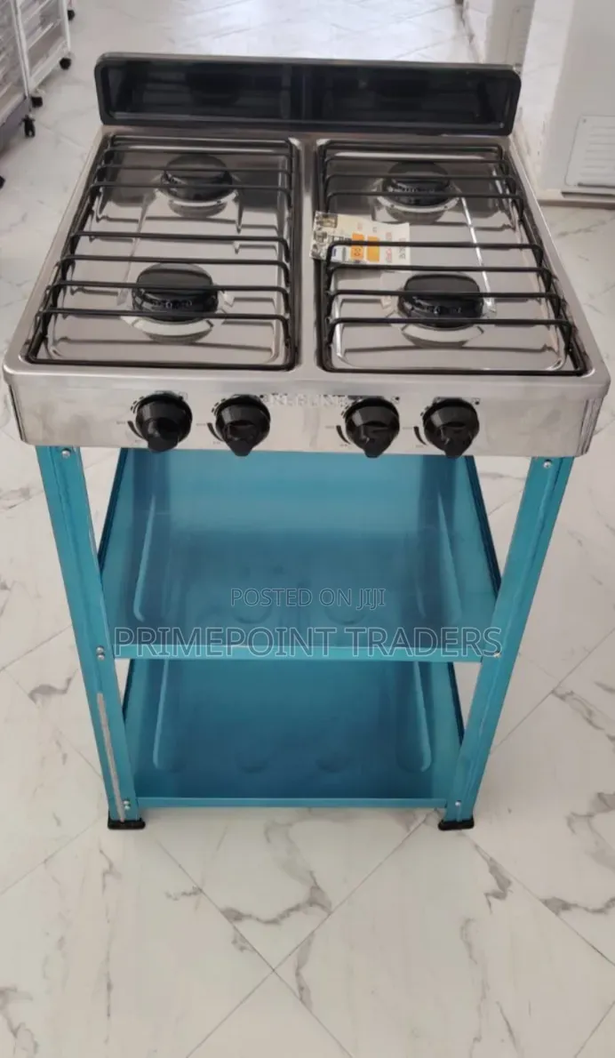 Heavy-Duty Rebune Four Burner Gas Stove With Storage Shelves