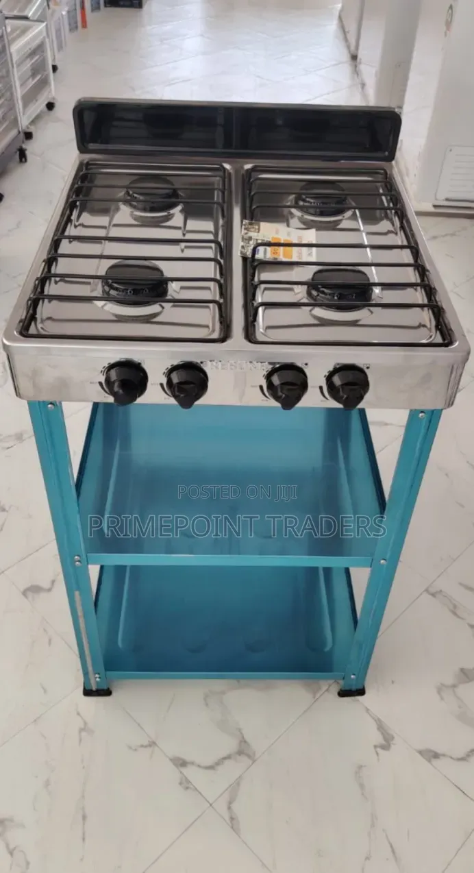 Heavy-Duty Rebune Four Burner Gas Stove With Storage Shelves