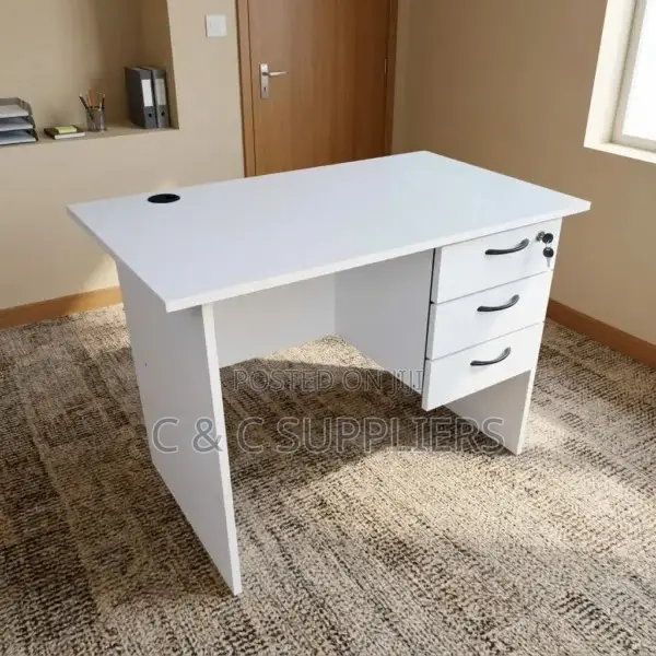 White Home Study Desk With Drawers-120cm